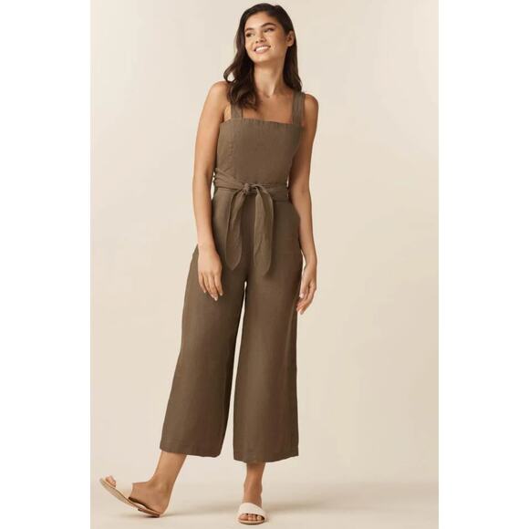 VETTA The Linen Two Piece Apron Jumpsuit Womens 2 Dusty Green Convertible NWT